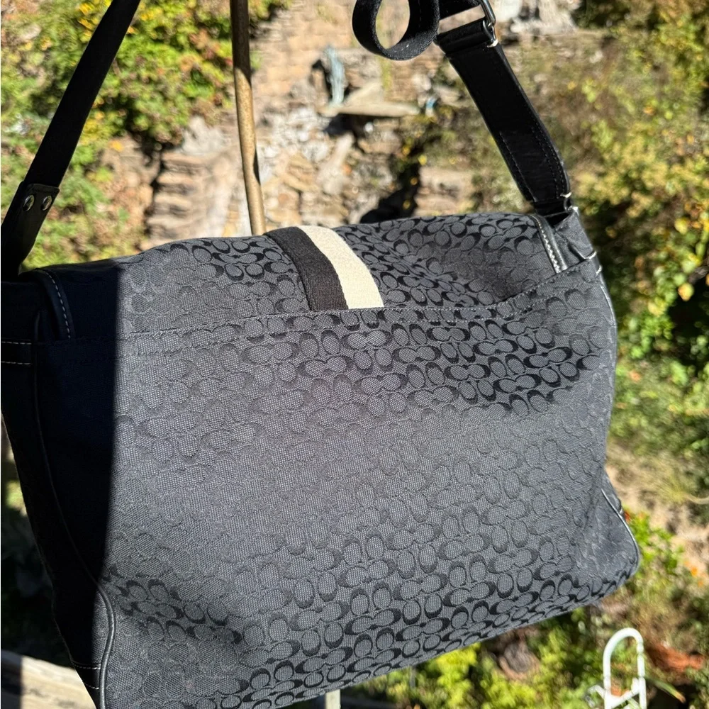 Coach Heritage Stripe Messenger Bag Black Signature Jacquard Crossbody F70077‎